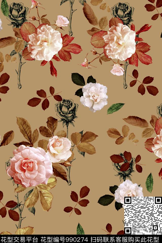 大花花卉女装数码印花华亿平台下载（图片编号: 990274） - 瓦栏（Walan）