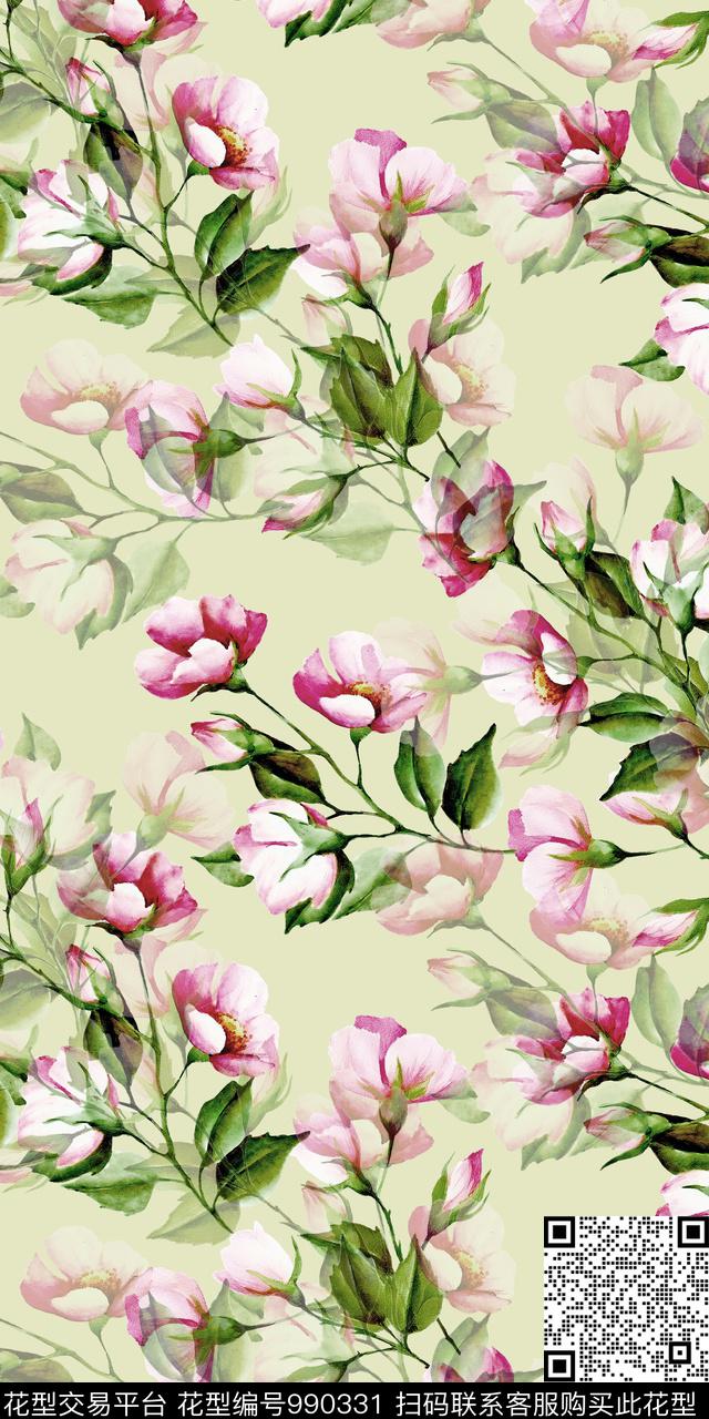 小碎花手绘花卉花卉数码印花华亿平台下载（图片编号: 990331） - 瓦栏（Walan）