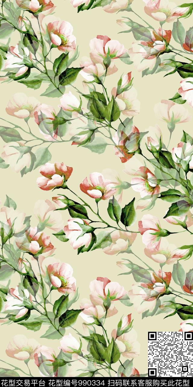 小碎花手绘花卉花卉数码印花华亿平台下载（图片编号: 990334） - 瓦栏（Walan）