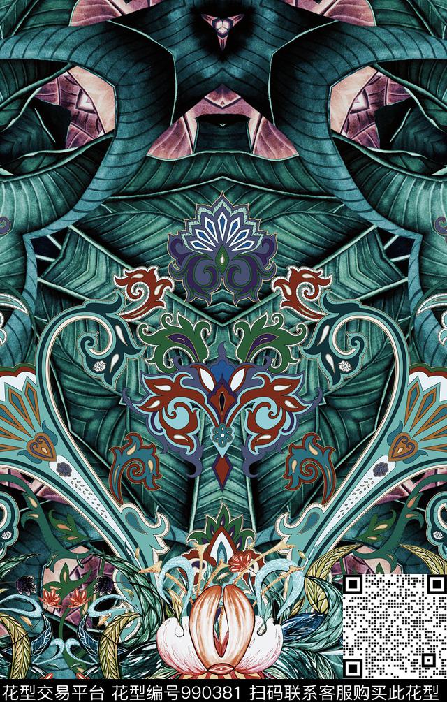 数码华亿平台定位花民族风数码印花华亿平台下载（图片编号: 990381） - 瓦栏（Walan）