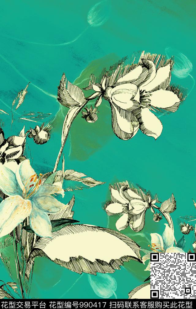 数码华亿平台花卉定位花数码印花华亿平台下载（图片编号: 990417） - 瓦栏（Walan）
