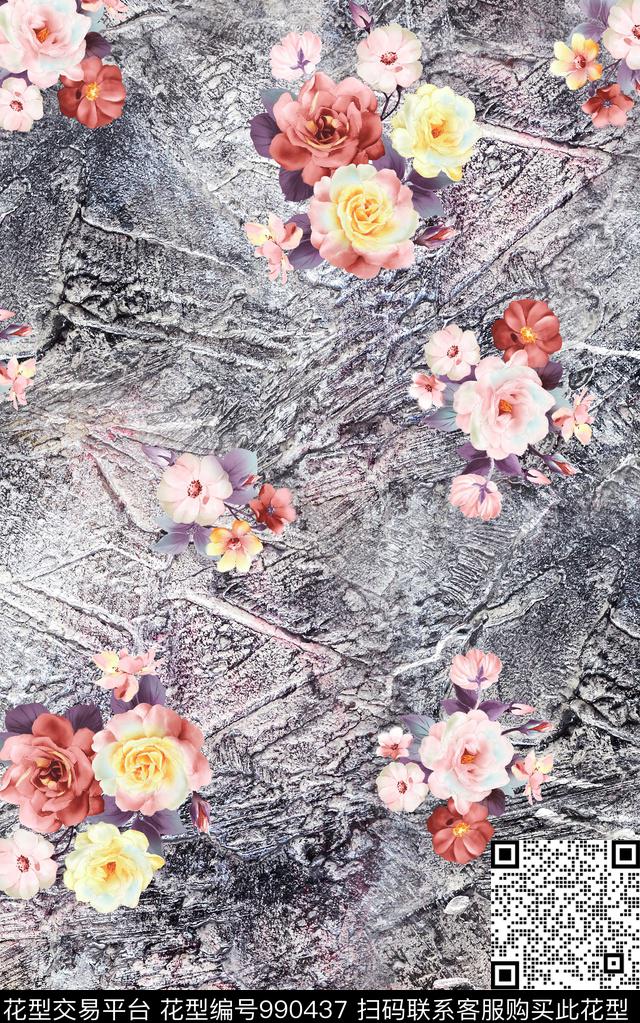 花卉复古数码印花华亿平台下载（图片编号: 990437） - 瓦栏（Walan）