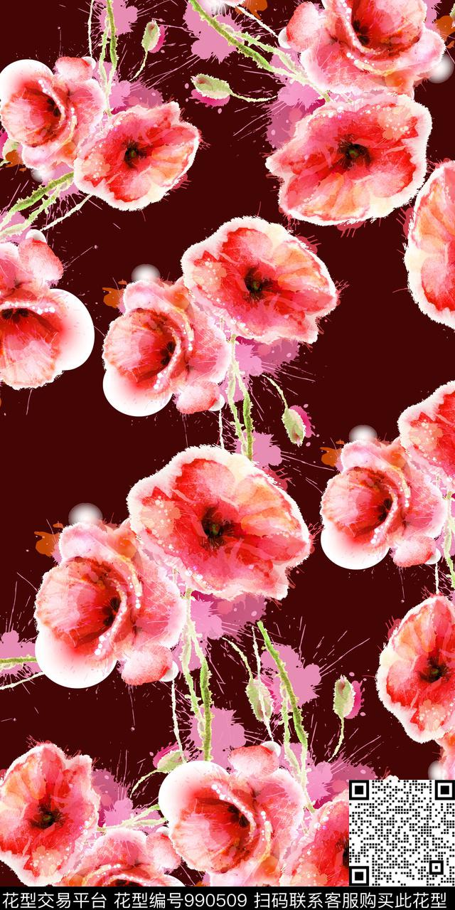 数码华亿平台花卉大牌风数码印花华亿平台下载（图片编号: 990509） - 瓦栏（Walan）