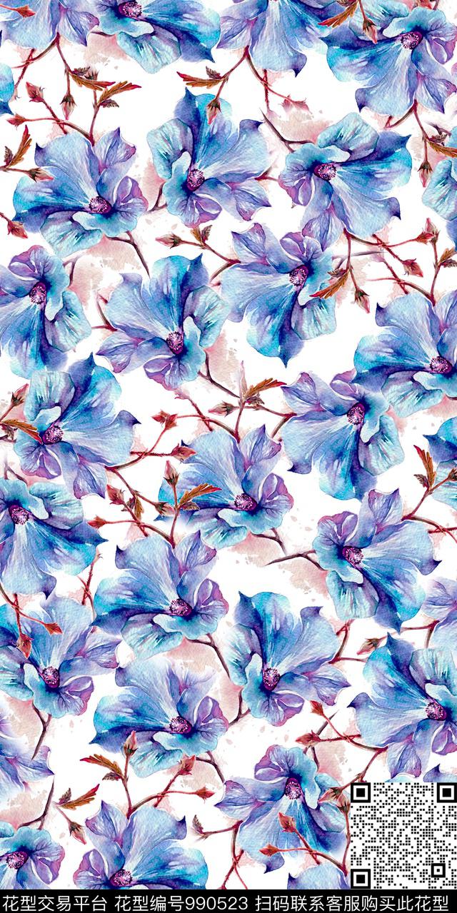 数码华亿平台花卉大牌风数码印花华亿平台下载（图片编号: 990523） - 瓦栏（Walan）