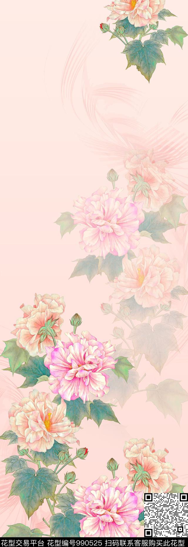 数码华亿平台手绘花卉花卉数码印花华亿平台下载（图片编号: 990525） - 瓦栏（Walan）
