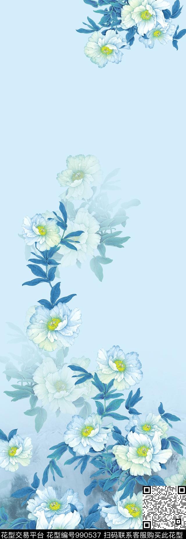 数码华亿平台手绘花卉花卉数码印花华亿平台下载（图片编号: 990537） - 瓦栏（Walan）