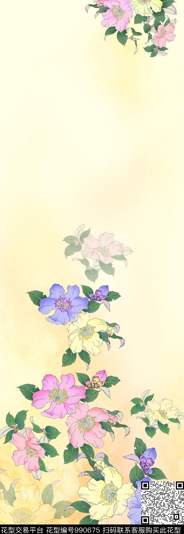 中国风数码华亿平台手绘花卉数码印花华亿平台下载（图片编号: 990675） - 瓦栏（Walan）