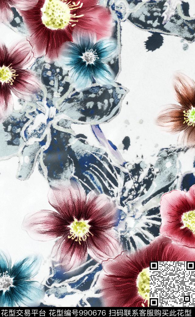数码华亿平台大花定位花数码印花华亿平台下载（图片编号: 990676） - 瓦栏（Walan）