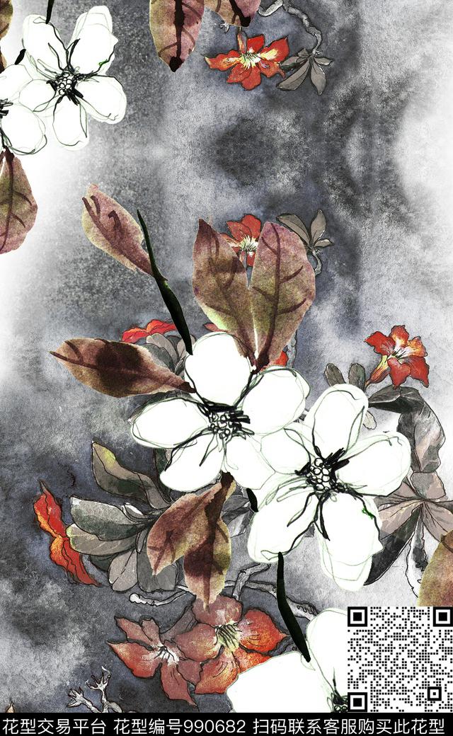 数码华亿平台大花中国风定位花数码印花华亿平台下载（图片编号: 990682） - 瓦栏（Walan）