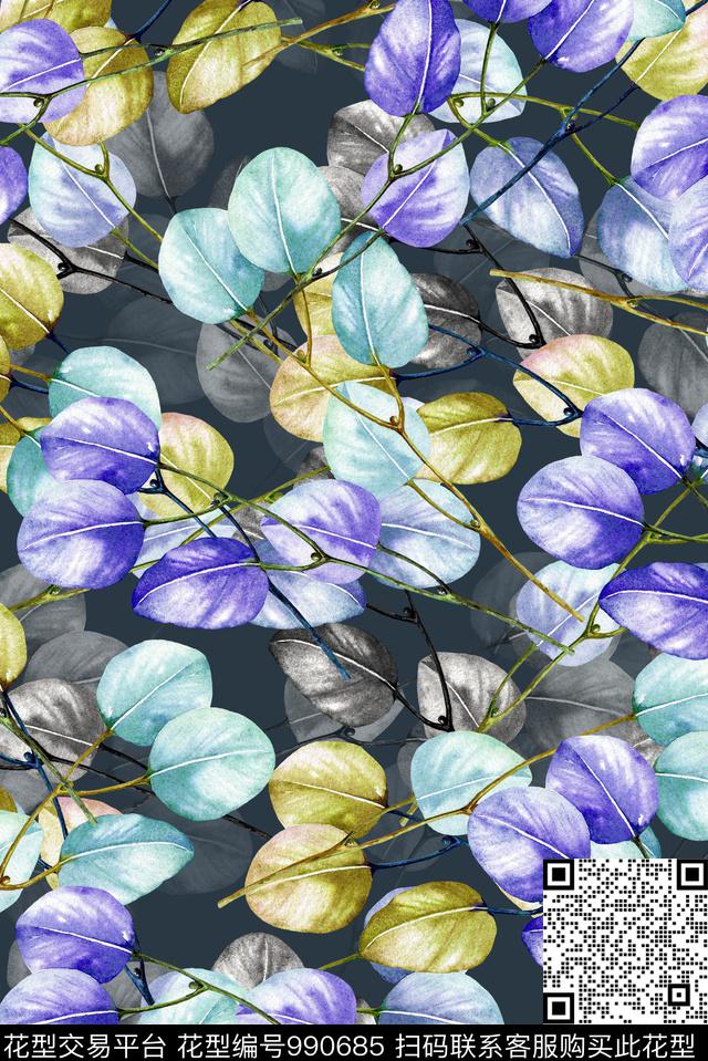 女装绿植树叶休闲风数码印花华亿平台下载（图片编号: 990685） - 瓦栏（Walan）