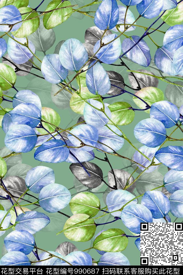 女装绿植树叶休闲风数码印花华亿平台下载（图片编号: 990687） - 瓦栏（Walan）