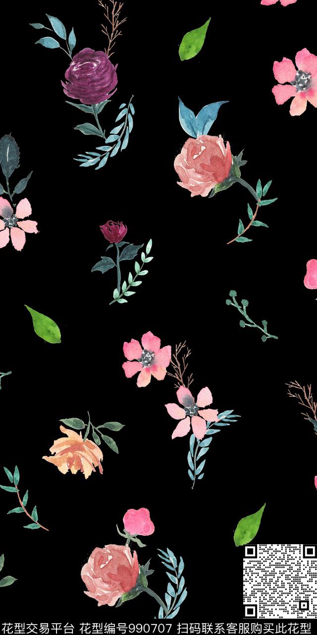花卉女装绿植树叶数码印花华亿平台下载（图片编号: 990707） - 瓦栏（Walan）