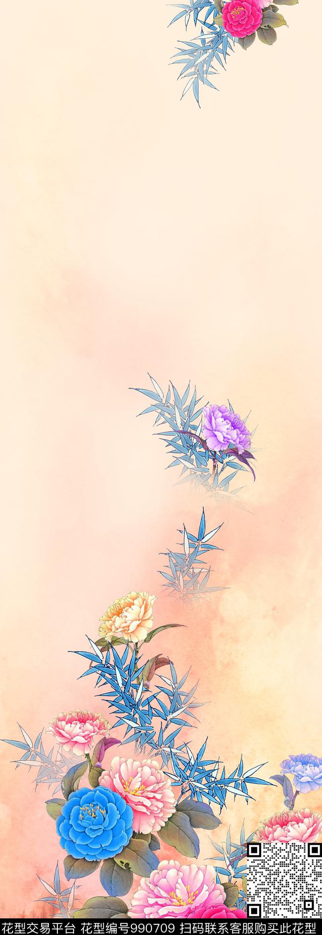 数码华亿平台牡丹定位花数码印花华亿平台下载（图片编号: 990709） - 瓦栏（Walan）