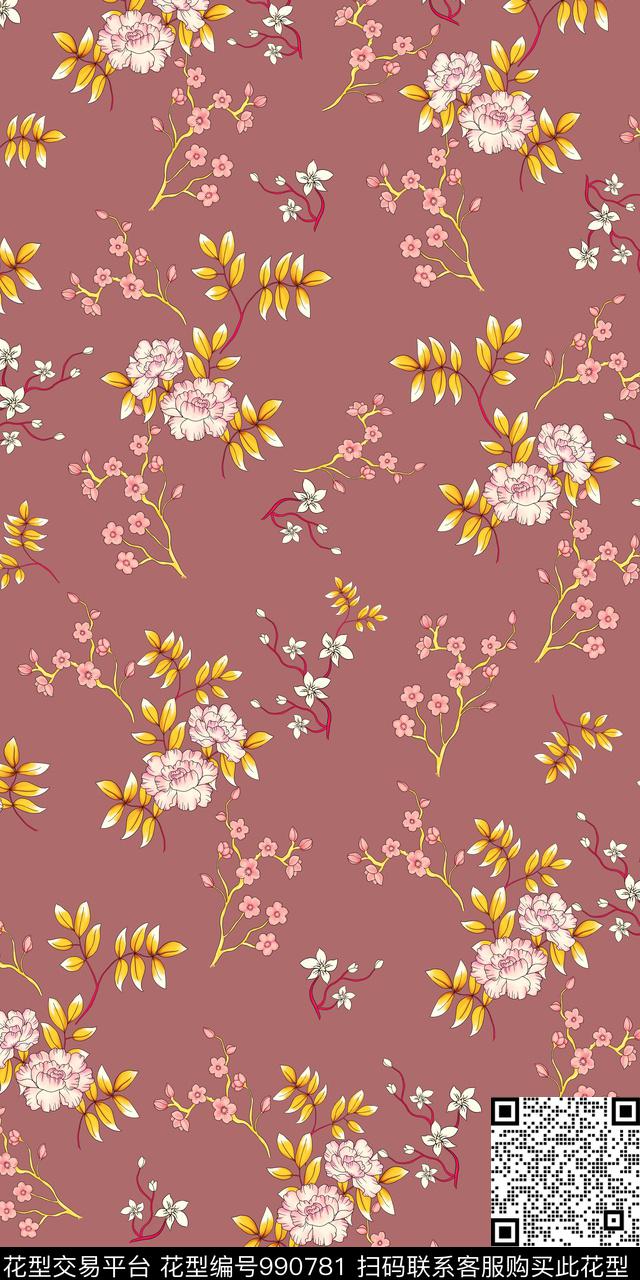 传统华亿平台小碎花清爽底花卉传统印花华亿平台下载（图片编号: 990781） - 瓦栏（Walan）