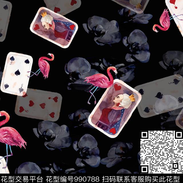 数码华亿平台黑底花卉趣味数码印花华亿平台下载（图片编号: 990788） - 瓦栏（Walan）