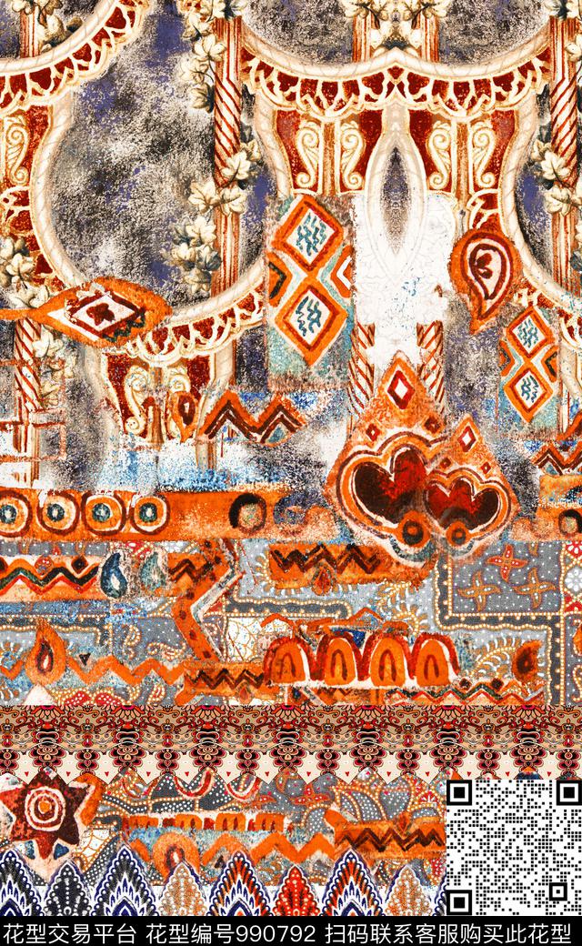 数码华亿平台民族风定位花数码印花华亿平台下载（图片编号: 990792） - 瓦栏（Walan）