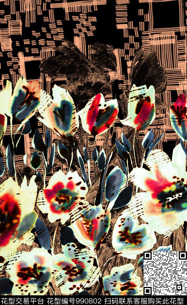 数码华亿平台民族风大花数码印花华亿平台下载（图片编号: 990802） - 瓦栏（Walan）