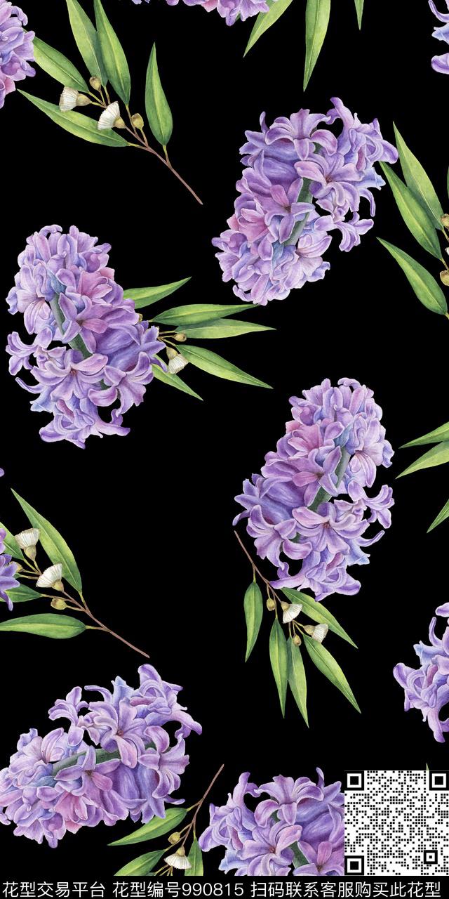 黑底花卉小碎花花卉数码印花华亿平台下载（图片编号: 990815） - 瓦栏（Walan）