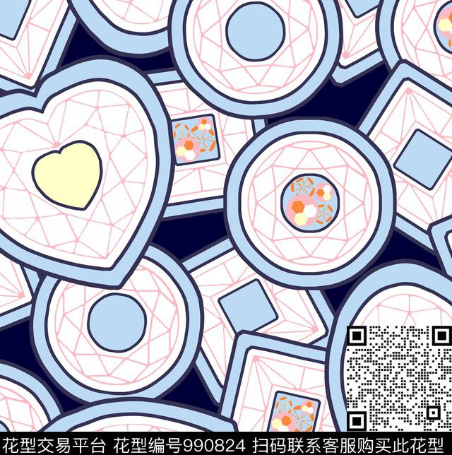 爱心圆形珠宝宝石传统印花华亿平台下载（图片编号: 990824） - 瓦栏（Walan）