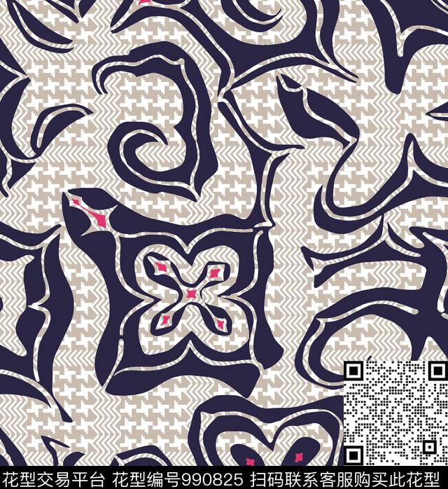 抽象千鸟格格子传统印花华亿平台下载（图片编号: 990825） - 瓦栏（Walan）