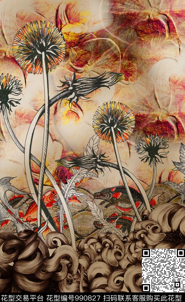 数码华亿平台民族风大花数码印花华亿平台下载（图片编号: 990827） - 瓦栏（Walan）