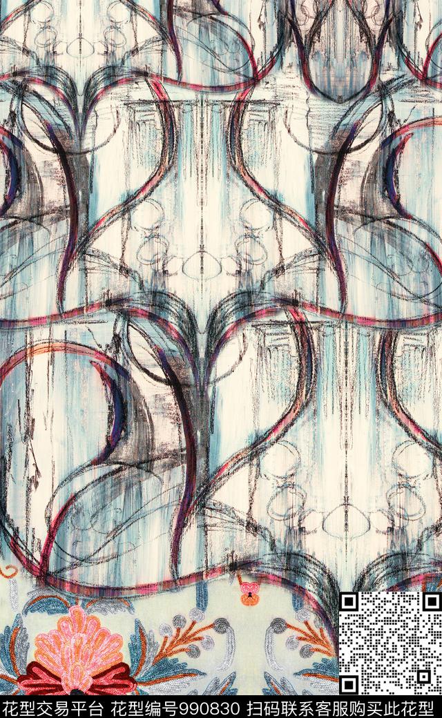 民族风线条定位花数码印花华亿平台下载（图片编号: 990830） - 瓦栏（Walan）