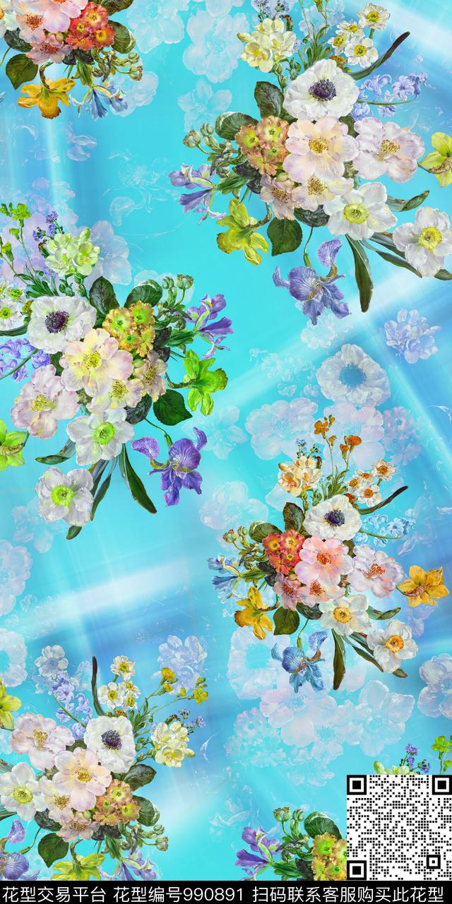 数码华亿平台手绘花卉女装数码印花华亿平台下载（图片编号: 990891） - 瓦栏（Walan）