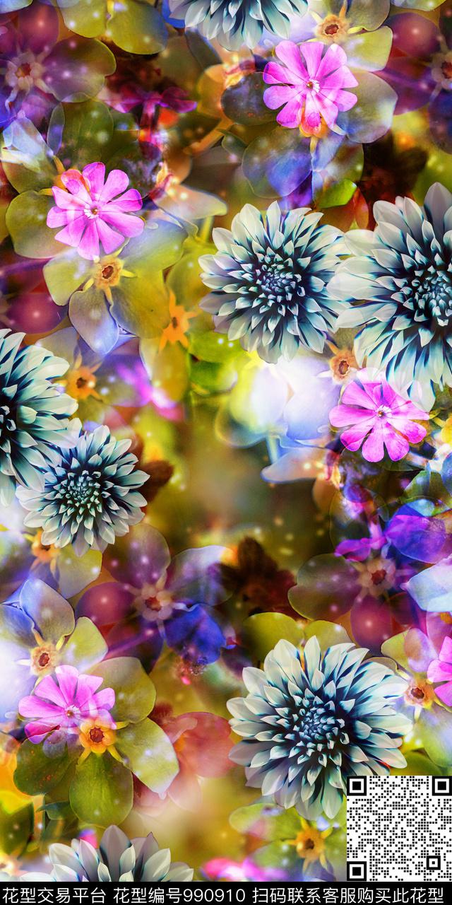 数码华亿平台手绘花卉女装数码印花华亿平台下载（图片编号: 990910） - 瓦栏（Walan）