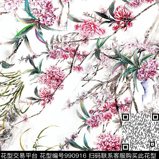 数码华亿平台创意手绘花卉数码印花华亿平台下载（图片编号: 990916） - 瓦栏（Walan）