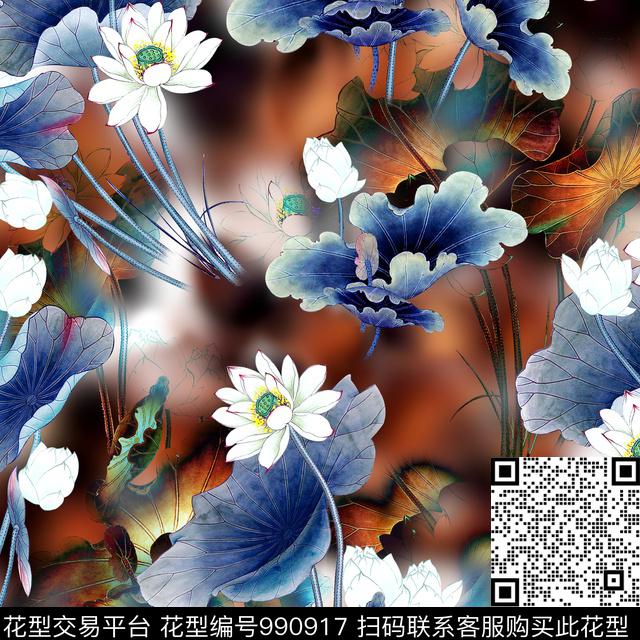 数码华亿平台手绘花卉花卉数码印花华亿平台下载（图片编号: 990917） - 瓦栏（Walan）