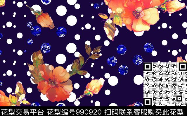 数码华亿平台手绘花卉风格化花卉数码印花华亿平台下载（图片编号: 990920） - 瓦栏（Walan）