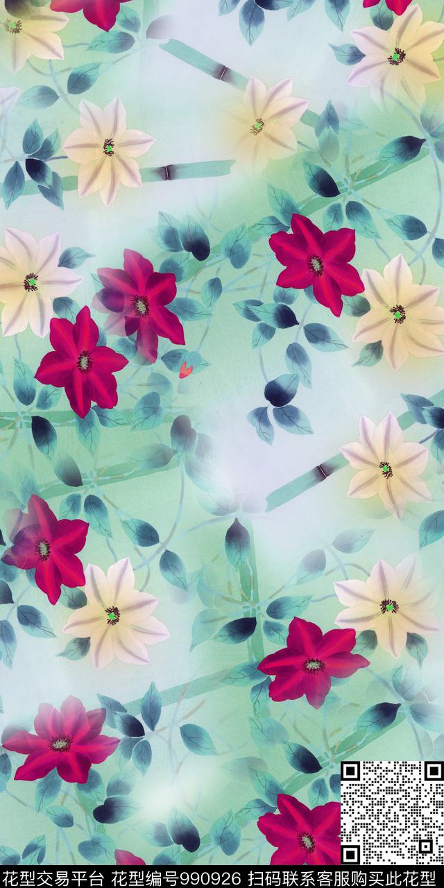 数码华亿平台水彩花卉手绘花卉数码印花华亿平台下载（图片编号: 990926） - 瓦栏（Walan）