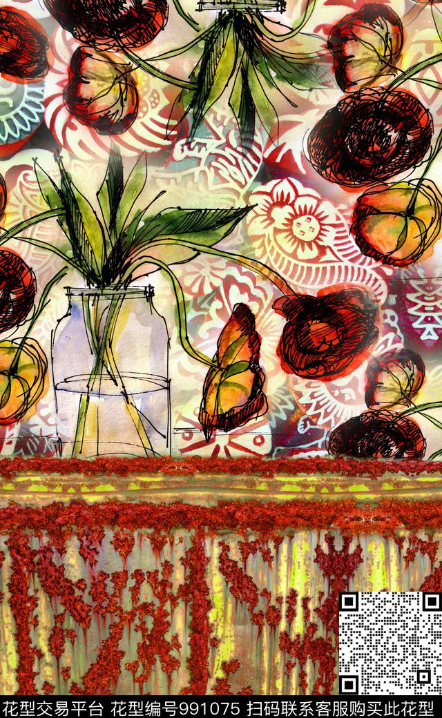 数码华亿平台大花定位花数码印花华亿平台下载（图片编号: 991075） - 瓦栏（Walan）