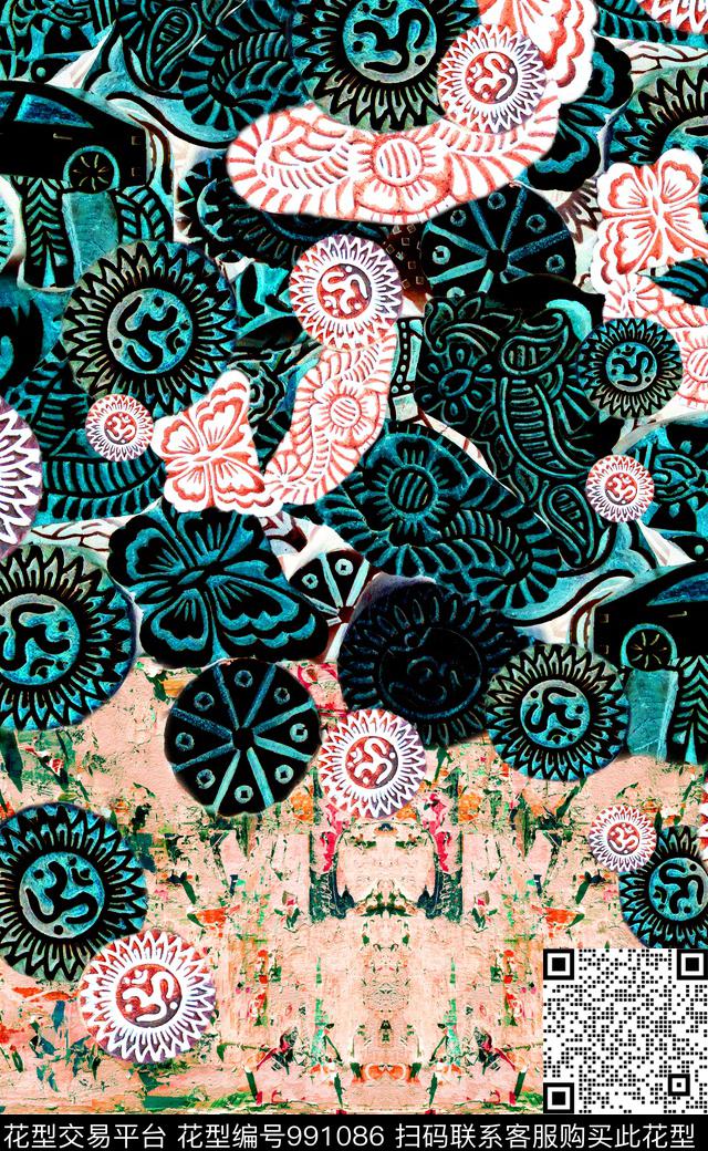 数码华亿平台民族风定位花数码印花华亿平台下载（图片编号: 991086） - 瓦栏（Walan）