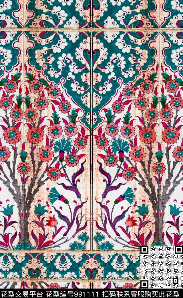 数码华亿平台民族风定位花数码印花华亿平台下载（图片编号: 991111） - 瓦栏（Walan）