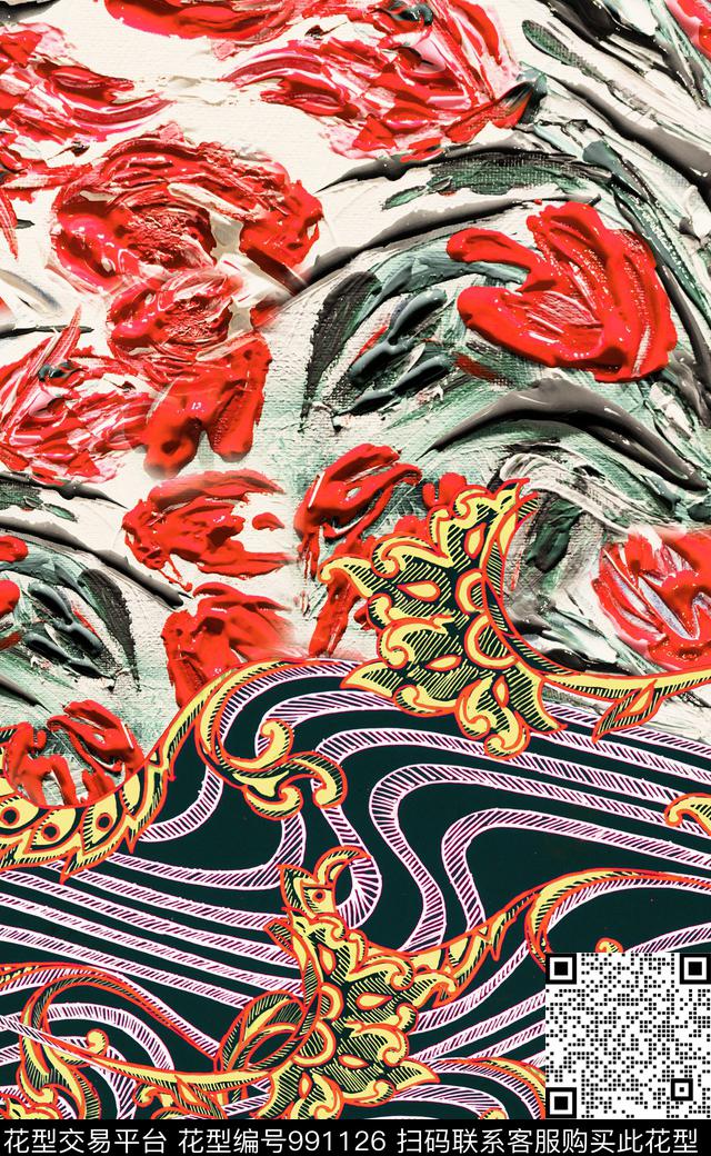民族风线条定位花数码印花华亿平台下载（图片编号: 991126） - 瓦栏（Walan）