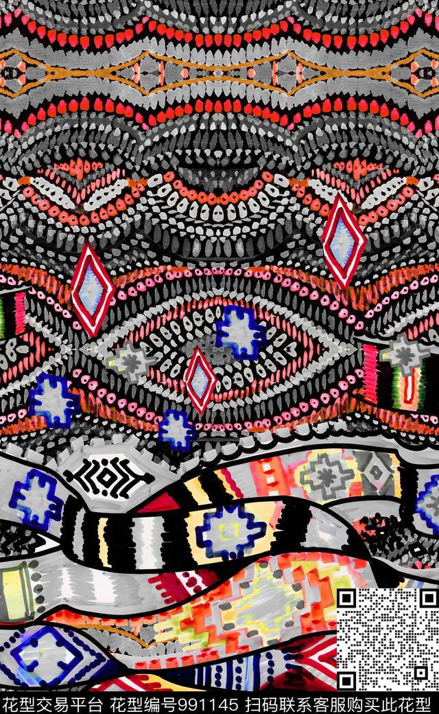 数码华亿平台民族风定位花数码印花华亿平台下载（图片编号: 991145） - 瓦栏（Walan）