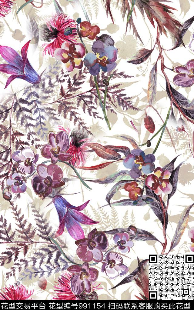 花卉复古数码印花华亿平台下载（图片编号: 991154） - 瓦栏（Walan）