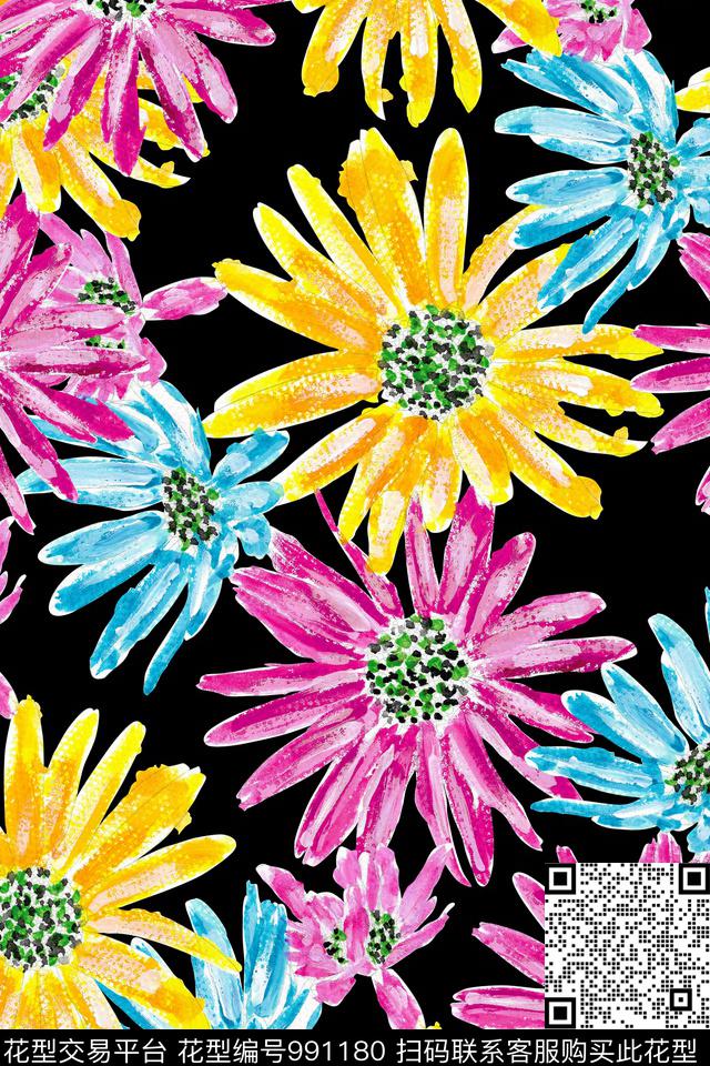 手绘花卉年轻女性女装数码印花华亿平台下载（图片编号: 991180） - 瓦栏（Walan）