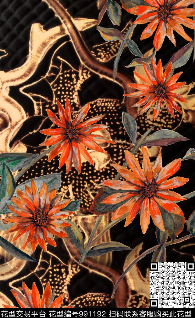 数码华亿平台大花定位花数码印花华亿平台下载（图片编号: 991192） - 瓦栏（Walan）