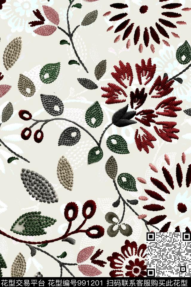 花卉绣花华亿平台年轻女性数码印花华亿平台下载（图片编号: 991201） - 瓦栏（Walan）