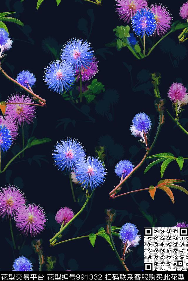 手绘花卉花卉女装数码印花华亿平台下载（图片编号: 991332） - 瓦栏（Walan）