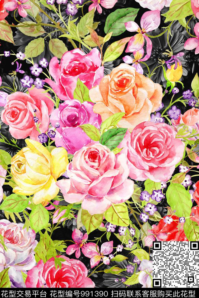 肌理大花花卉数码印花华亿平台下载（图片编号: 991390） - 瓦栏（Walan）