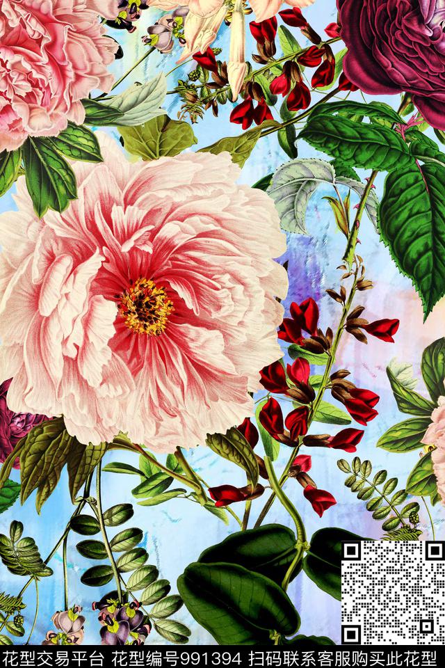 肌理大花花卉数码印花华亿平台下载（图片编号: 991394） - 瓦栏（Walan）
