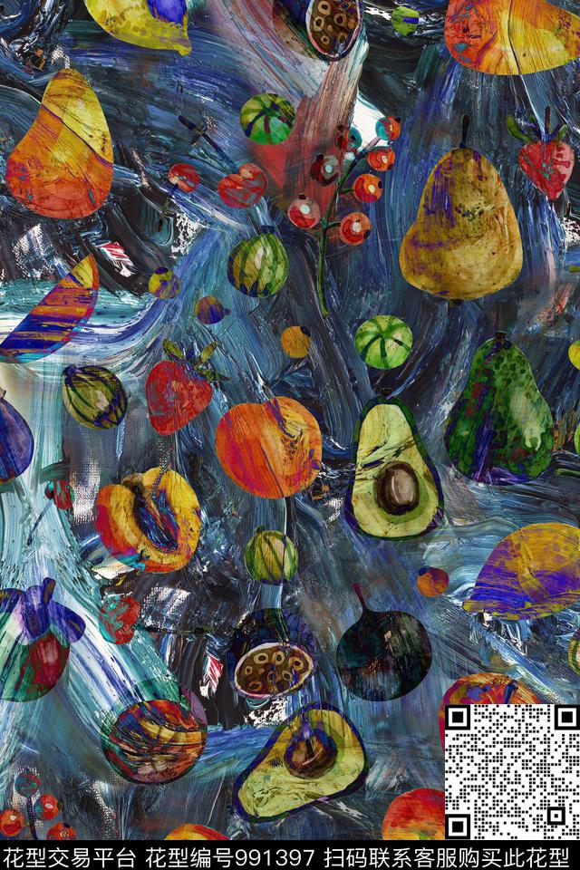 肌理抽象笔触数码印花华亿平台下载（图片编号: 991397） - 瓦栏（Walan）