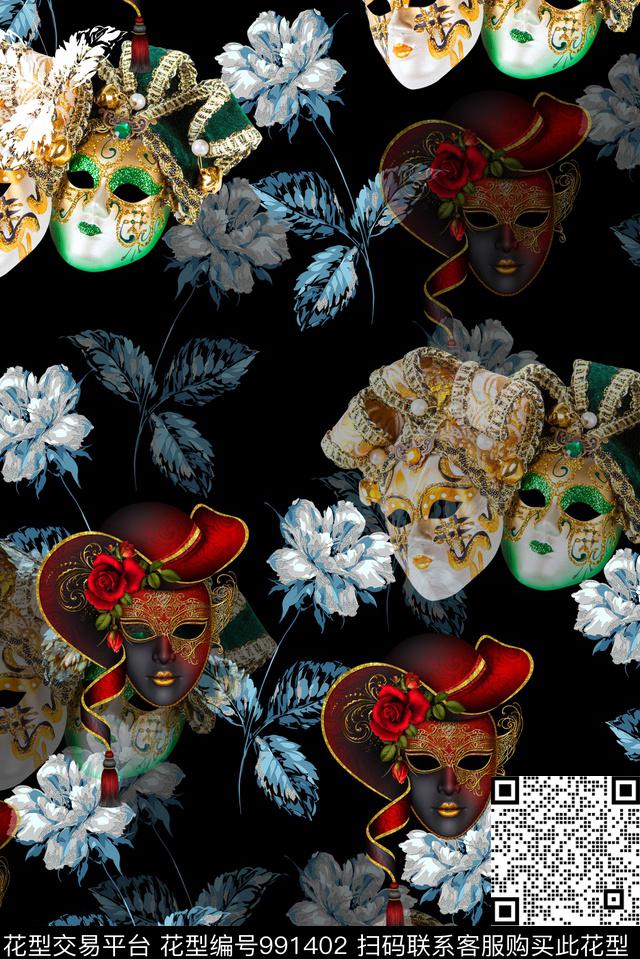 手绘花卉女装潮牌数码印花华亿平台下载（图片编号: 991402） - 瓦栏（Walan）