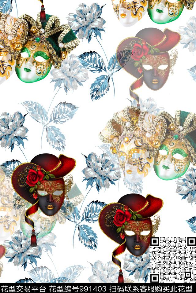 手绘花卉女装潮牌数码印花华亿平台下载（图片编号: 991403） - 瓦栏（Walan）