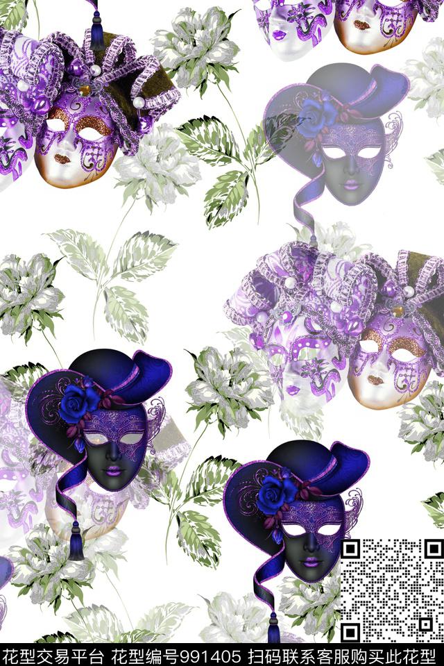 手绘花卉女装潮牌数码印花华亿平台下载（图片编号: 991405） - 瓦栏（Walan）
