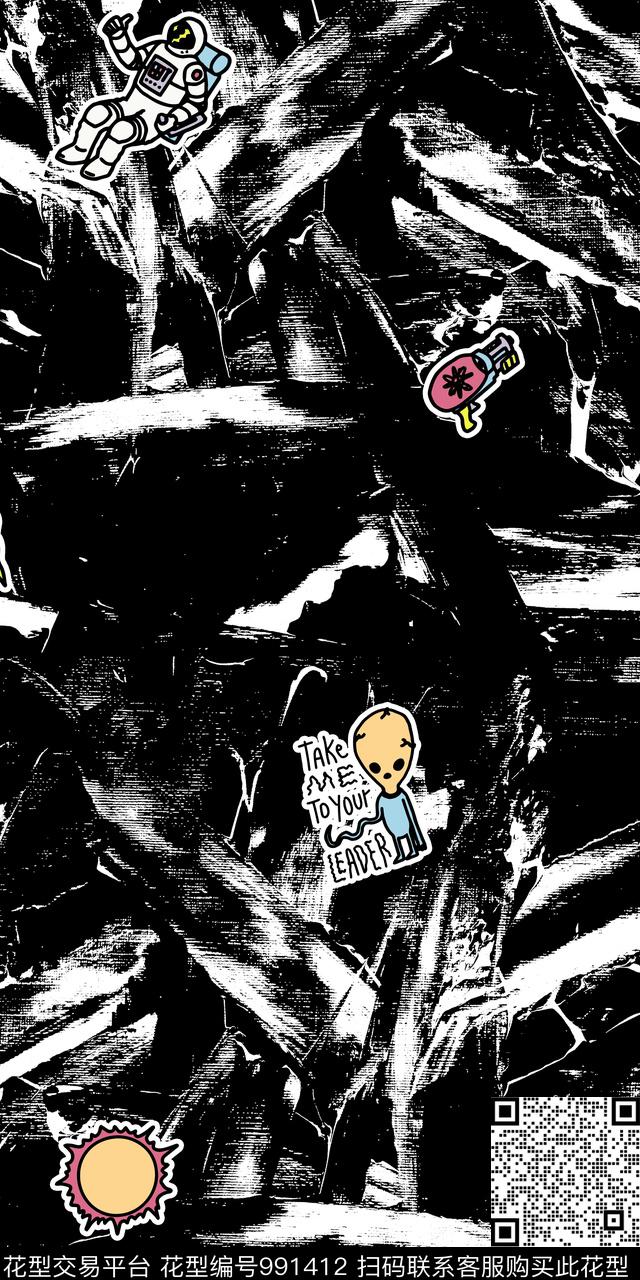 卡通男装抽象数码印花华亿平台下载（图片编号: 991412） - 瓦栏（Walan）