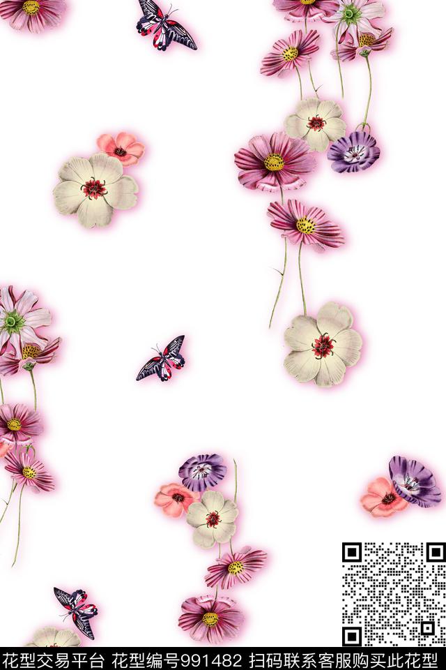 小碎花清爽底花卉手绘花卉数码印花华亿平台下载（图片编号: 991482） - 瓦栏（Walan）